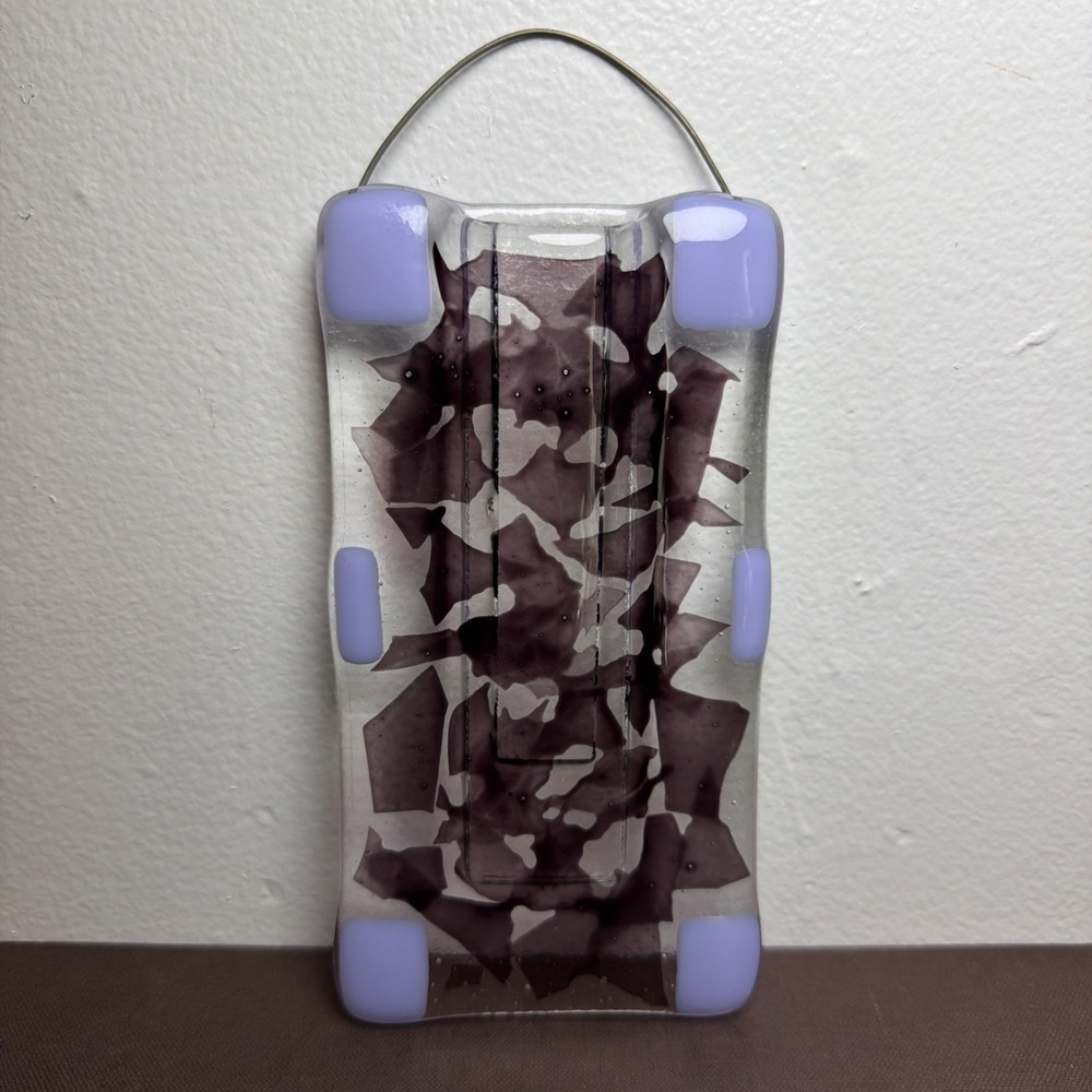 Fused Glass Wall Pocket Vase Abstract Purple Design Handmade